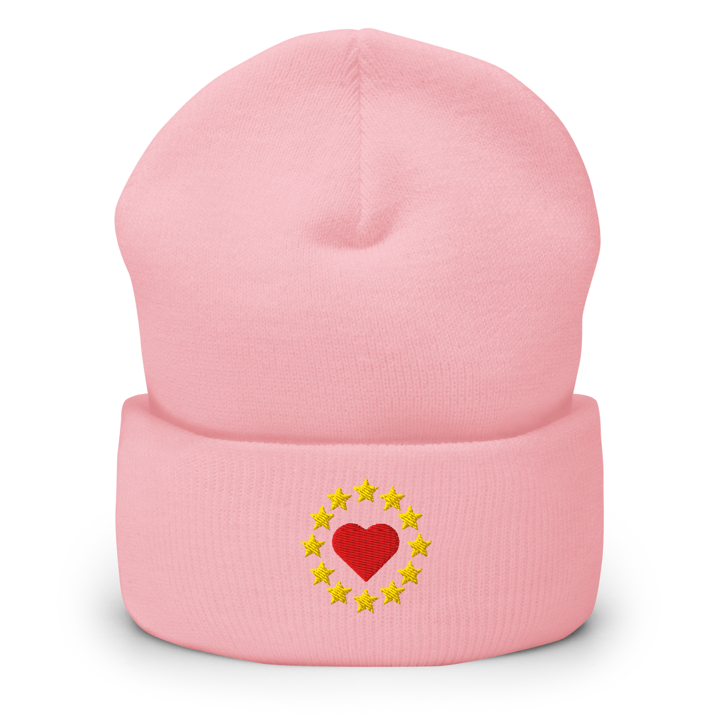 Pink "Show the Love for EU" Cuffed Beanie Front View