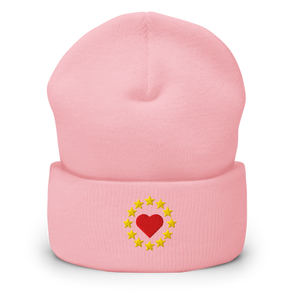 Pink "Show the Love for EU" Cuffed Beanie Front View