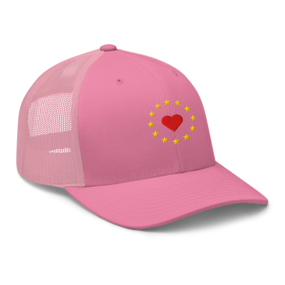 Pink "Show the Love for Europe" Trucker Cap Right Front View