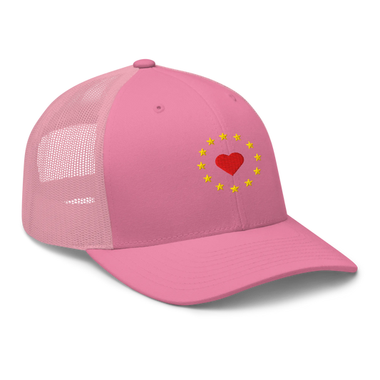 Pink "Show the Love for Europe" Trucker Cap Right Front View