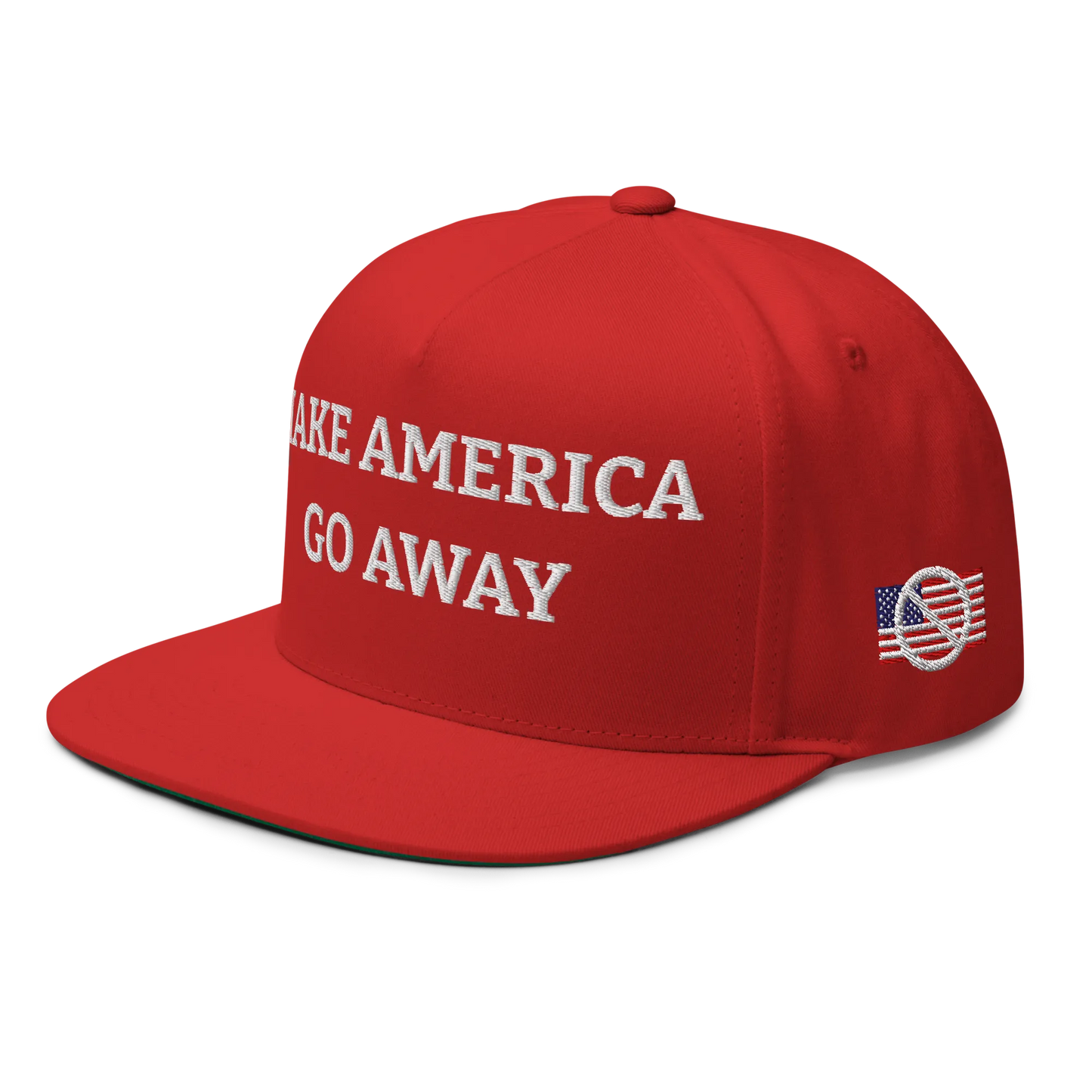 Red "Make America Go Away" / anti-MAGA Cap with Flag of Canada Left Front View