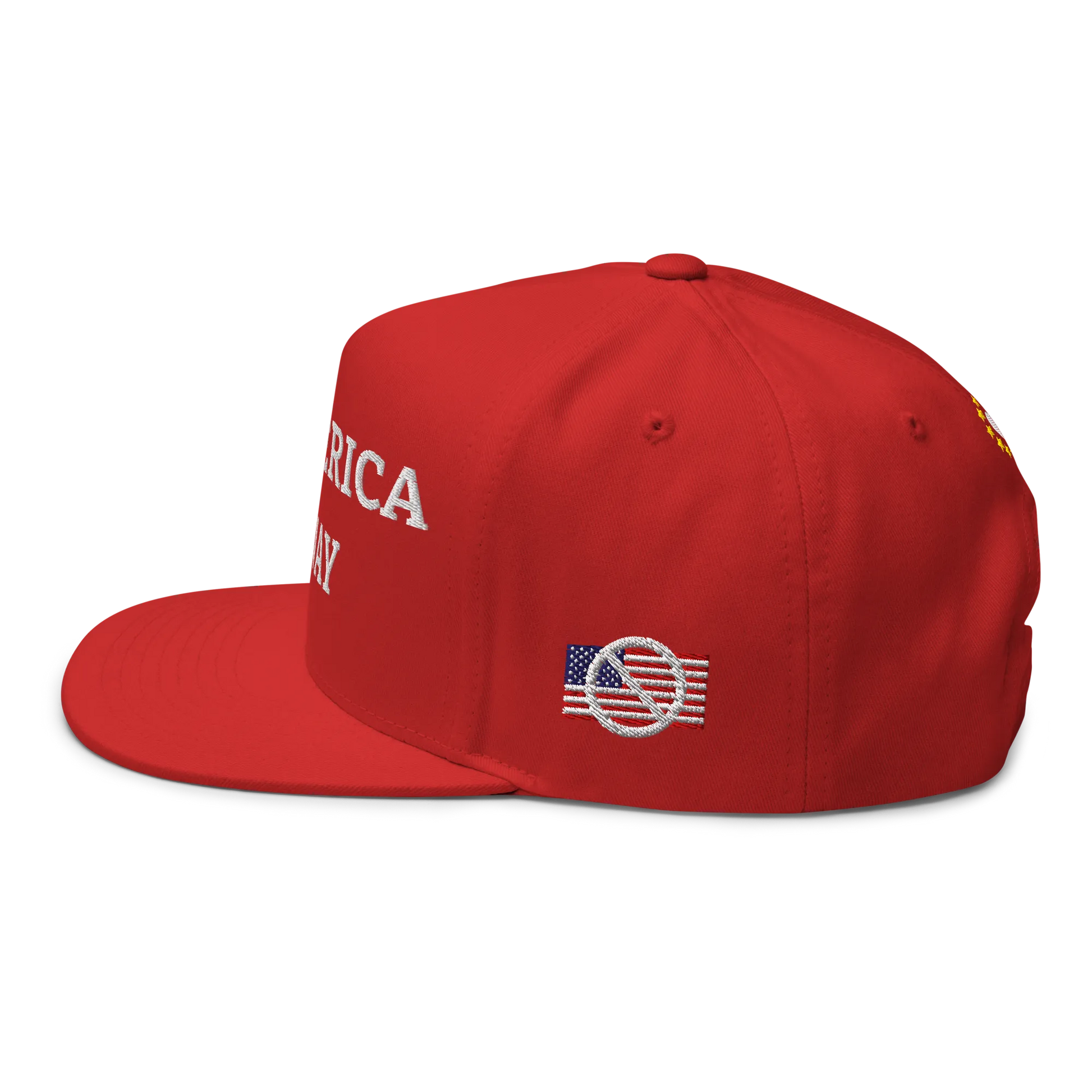 Red "Make America Go Away" / anti-MAGA Cap with Flag of Greenland Left View