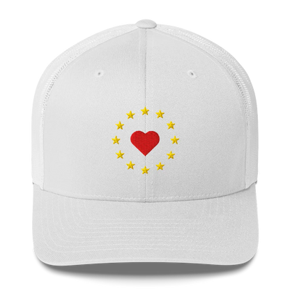 White "Show the Love for EU" Trucker Cap with Front View