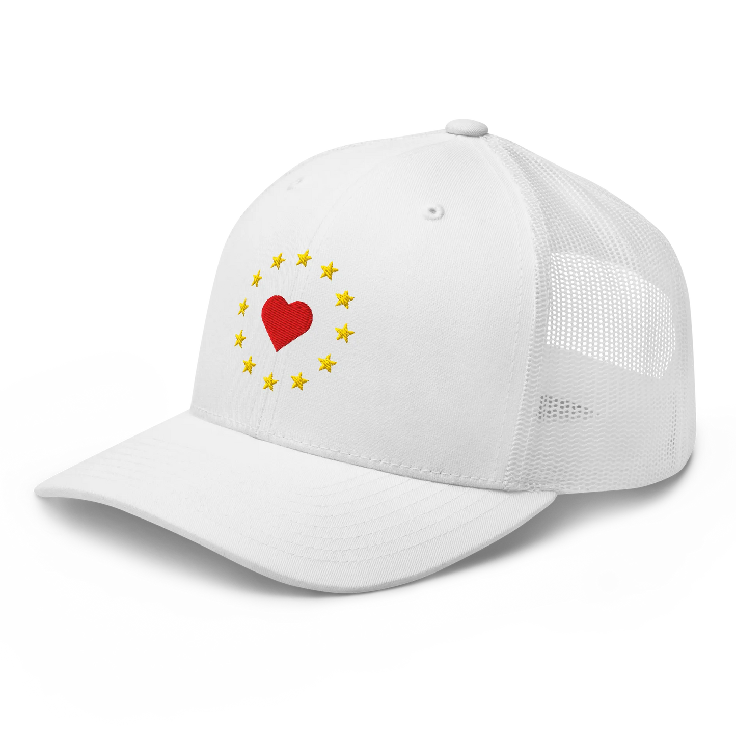 White "Show the Love for EU" Trucker Cap with Left Front View