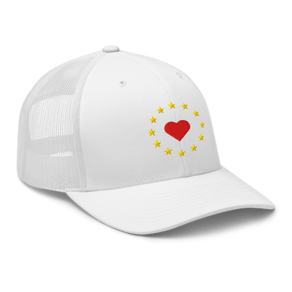White "Show the Love for EU" Trucker Cap with Right Front View